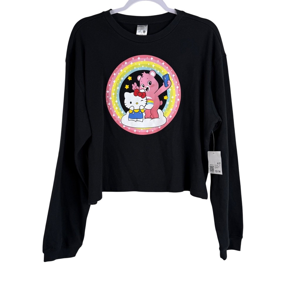 Forever 21 Hello Kitty‎ Care Bears Black Crop Top Long Sleeve Youth 13/14 NEW